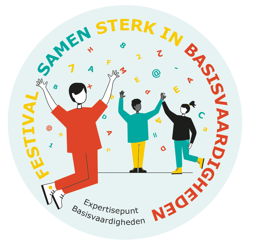 Logo van het festival, drie poppetjes dansen en je ziet confetti